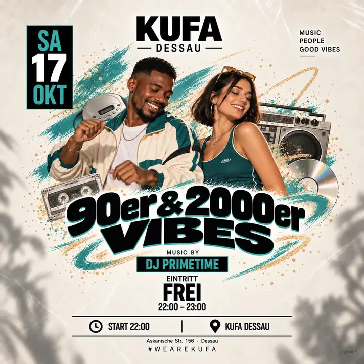 Flyer 90er und 2000er Vibes mit DJ Primetime am 17. Oktober